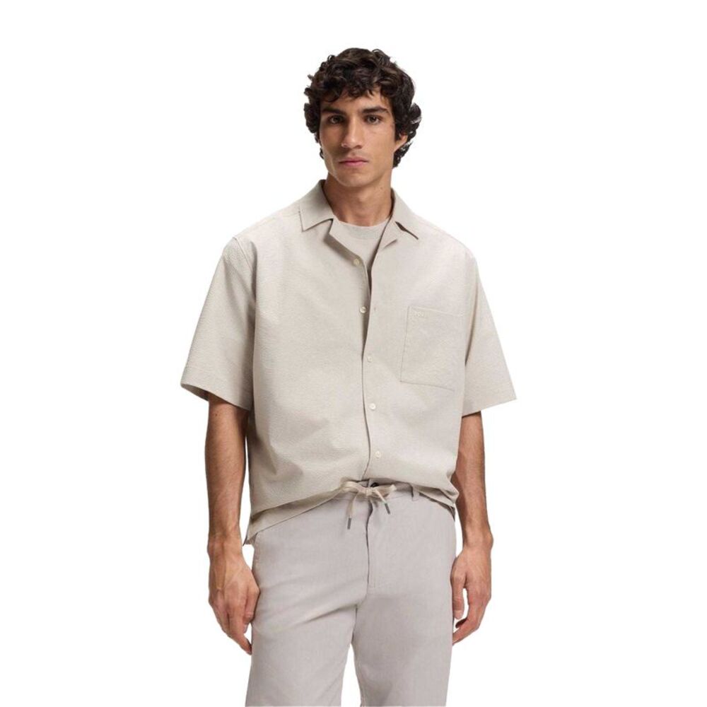 Boss Mens Lapisy Plain Short-Sleeved Shirt / Light Grey